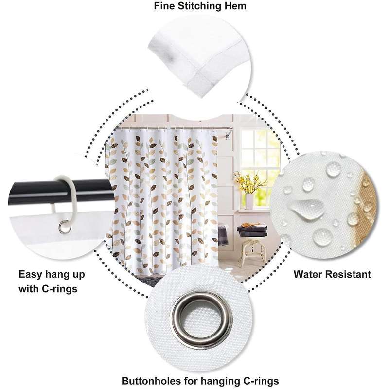 Shower Curtain for Bathroom with 12 Hooks, Polyester Fabric-180x180cm
