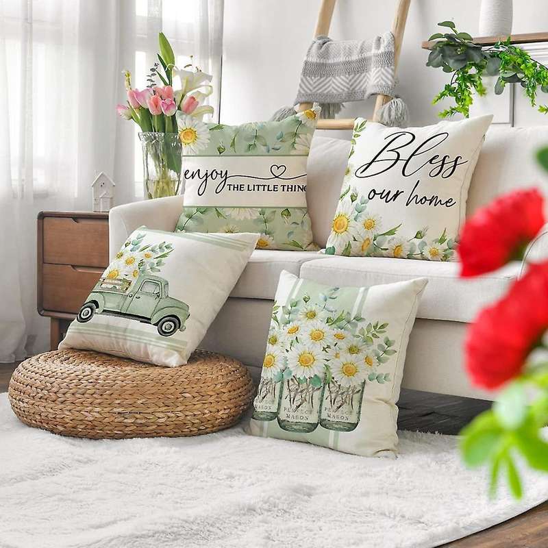 Farmhouse Throw Pillows Home Spring Decorations Cushion Case