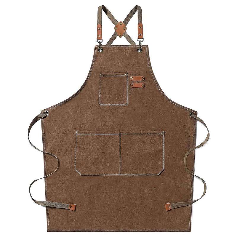 For Men, Canvas Cross Back Aprons with Pockets,m to Xxl (brown)