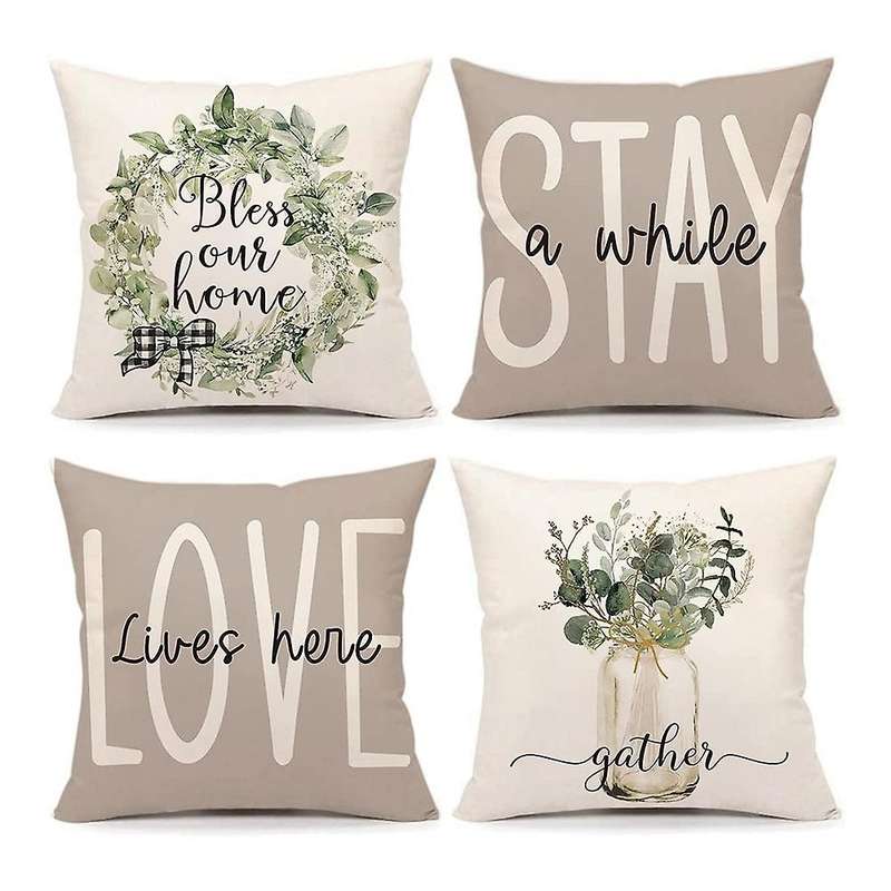 Spring Pillow Covers 18x18 Set Of 4 Farmhouse Decor for Home Couch
