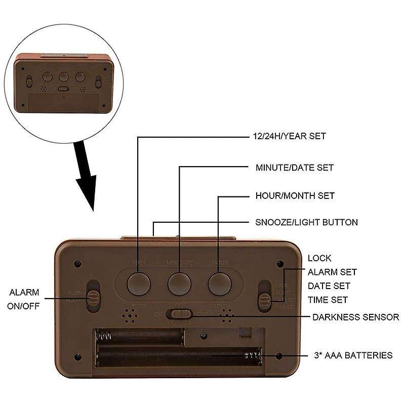 Wooden Large Led Digital Alarm Clock, with Snooze, 12/24hr Switchable