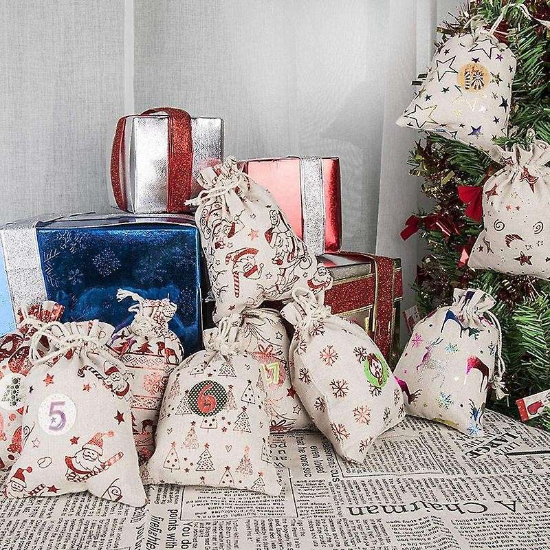 24pcs Jute Bag Candy Storage Pouch Diy Christmas Advent Calendar Bag