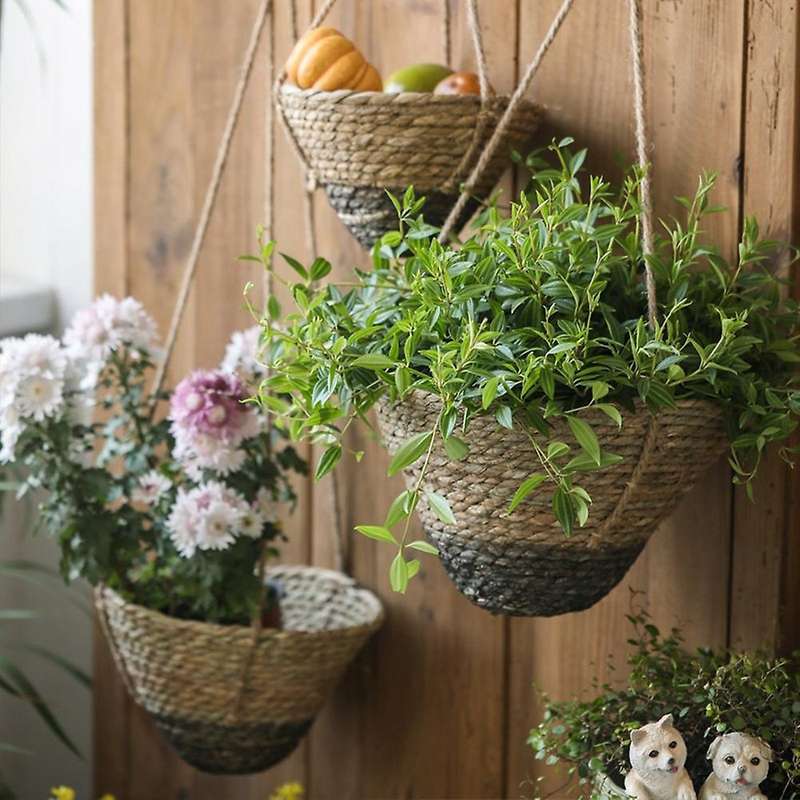 Rattan Flower Pot Handheld Hanging Flower Pot Flower Basket, Small