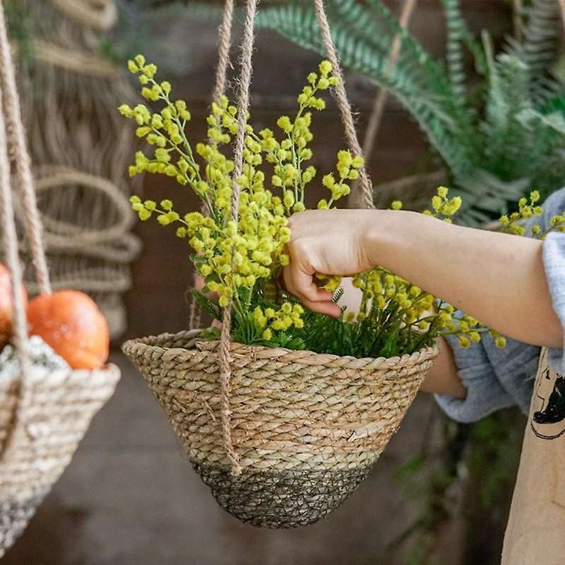 Rattan Flower Pot Handheld Hanging Flower Pot Flower Basket, Small