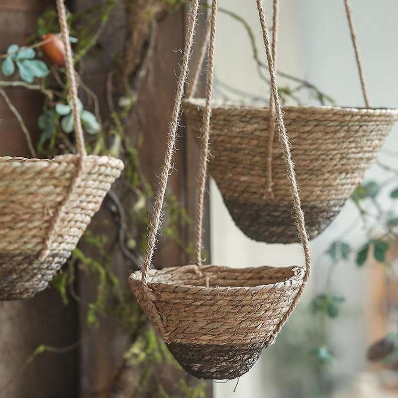 Rattan Flower Pot Handheld Hanging Flower Pot Flower Basket, Small