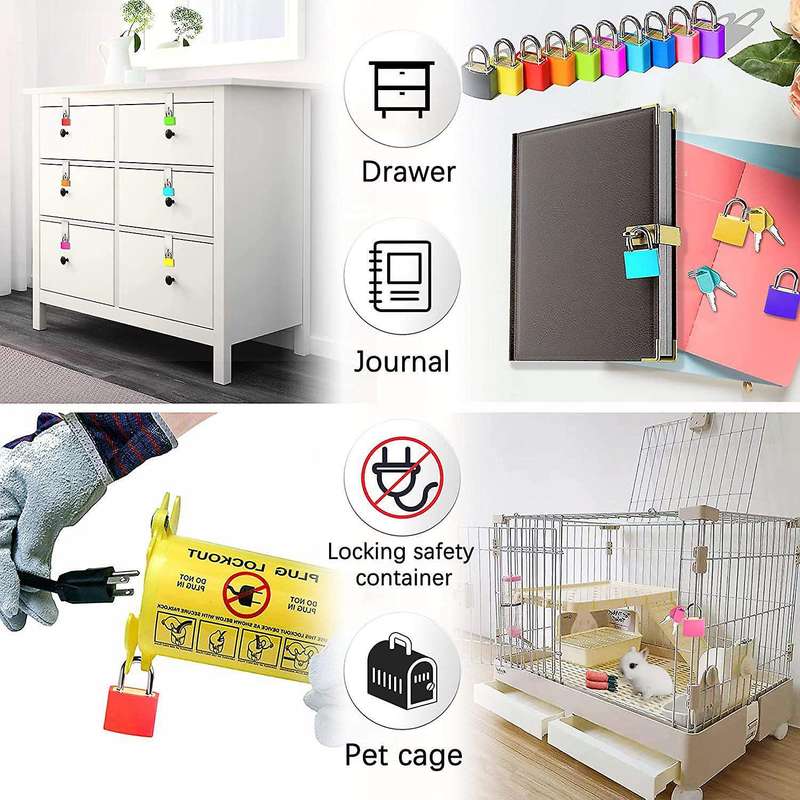 10pcs Small Padlocks Colorful Lock and Key Luggage Locker for School