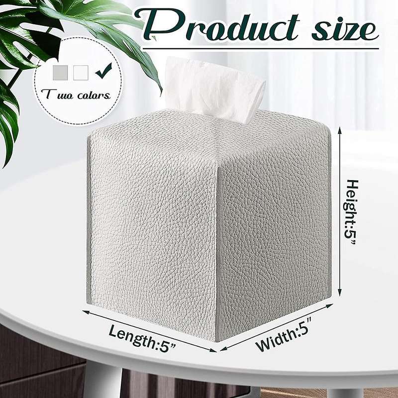 2 Pieces Pu Leather Tissue Box with Bottom Belt (white + Light Gray)