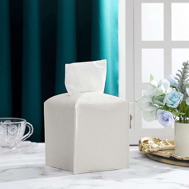 2 Pieces Pu Leather Tissue Box with Bottom Belt (white + Light Gray)