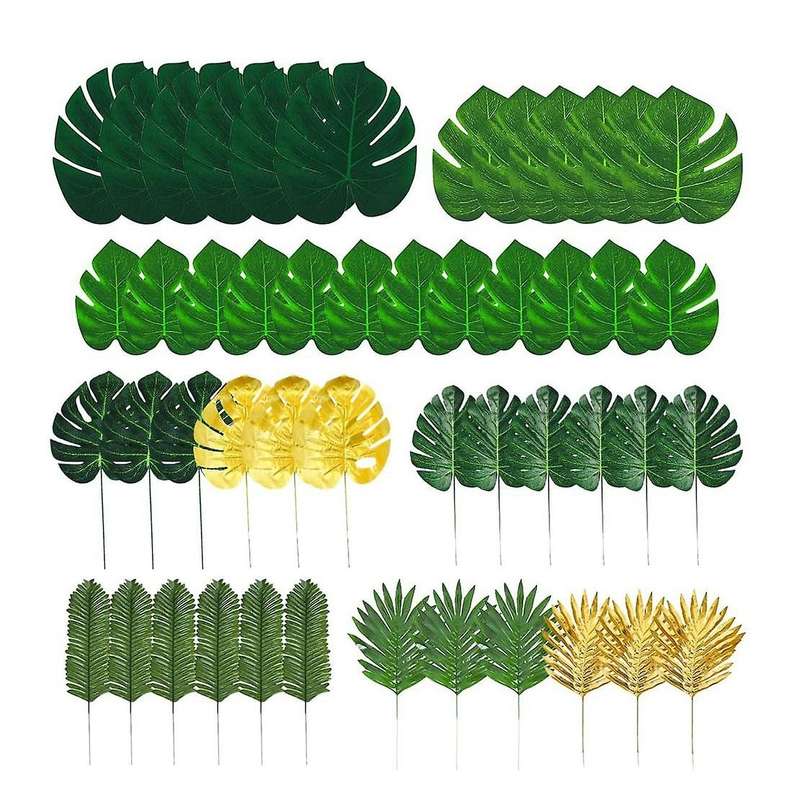 72 Pcs 9 Kinds Tropical Leaves Decoration Jungle Theme Party Supplies