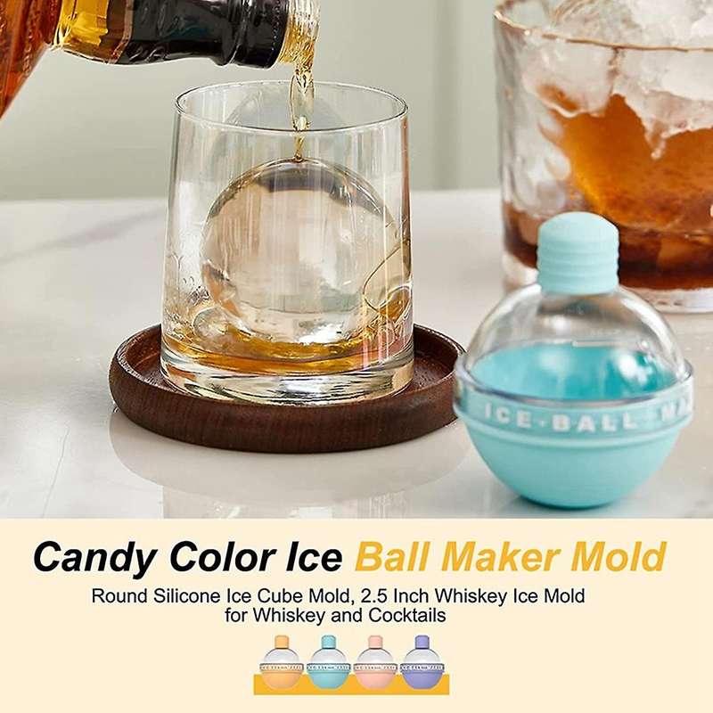 4 Pack Silicone Ice Square Tray,2.5inches Sphere Ice Mold for Whiskey