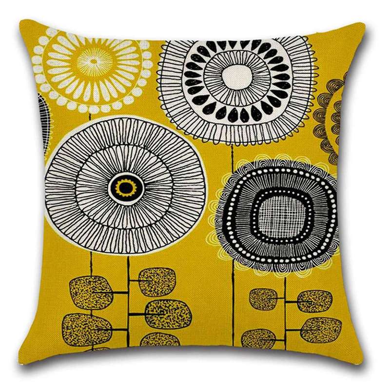 4 Pcs Abstract Flowers Pillowcase Linen Pillow Cover Home Decor