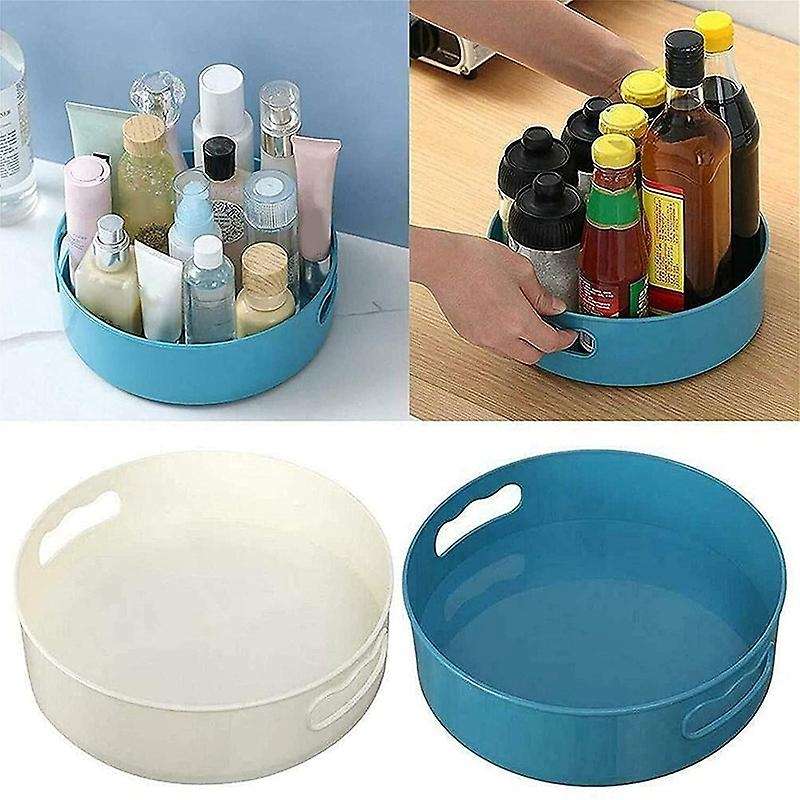 2pcs Rotating Tray/kitchen Organizer/cosmetics Organize (white+blue)