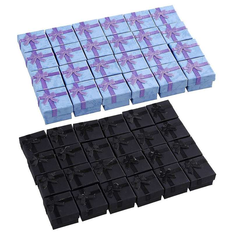 24 Pcs Ring Earring Jewelry Display Gift Box Bowknot Square Purple