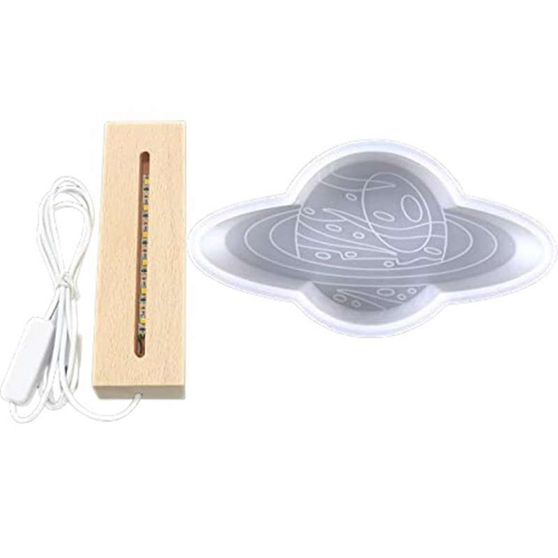 Planet Led Silicone Wooden Lighted Base Night Light Epoxy Silicone