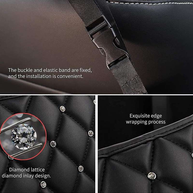 Car Seat Back Storage Bag Handbag Leather Car Net Pocket with Crystal