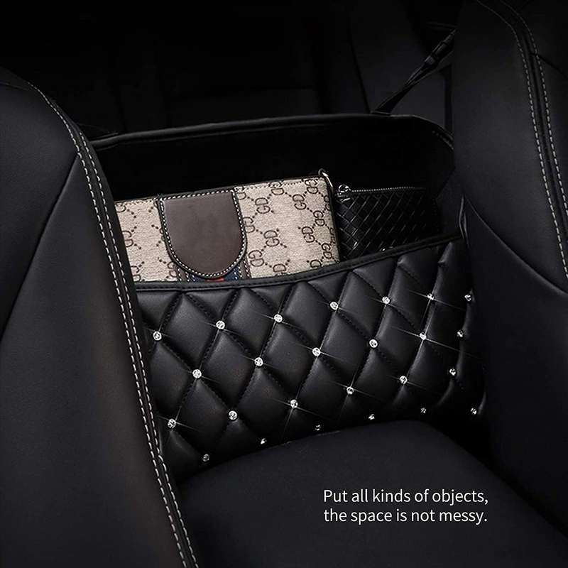 Car Seat Back Storage Bag Handbag Leather Car Net Pocket with Crystal