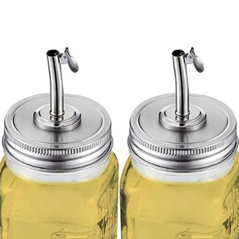 2 Pieces Jar Oil Spout Lid Dispenser Mouth with Caps for Mason Jar
