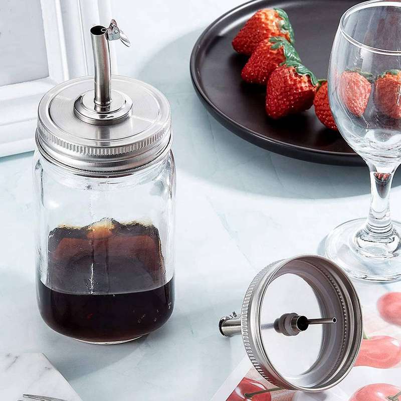 2 Pieces Jar Oil Spout Lid Dispenser Mouth with Caps for Mason Jar