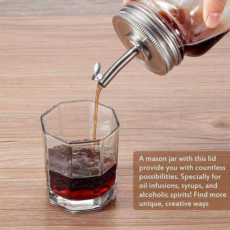 2 Pieces Jar Oil Spout Lid Dispenser Mouth with Caps for Mason Jar