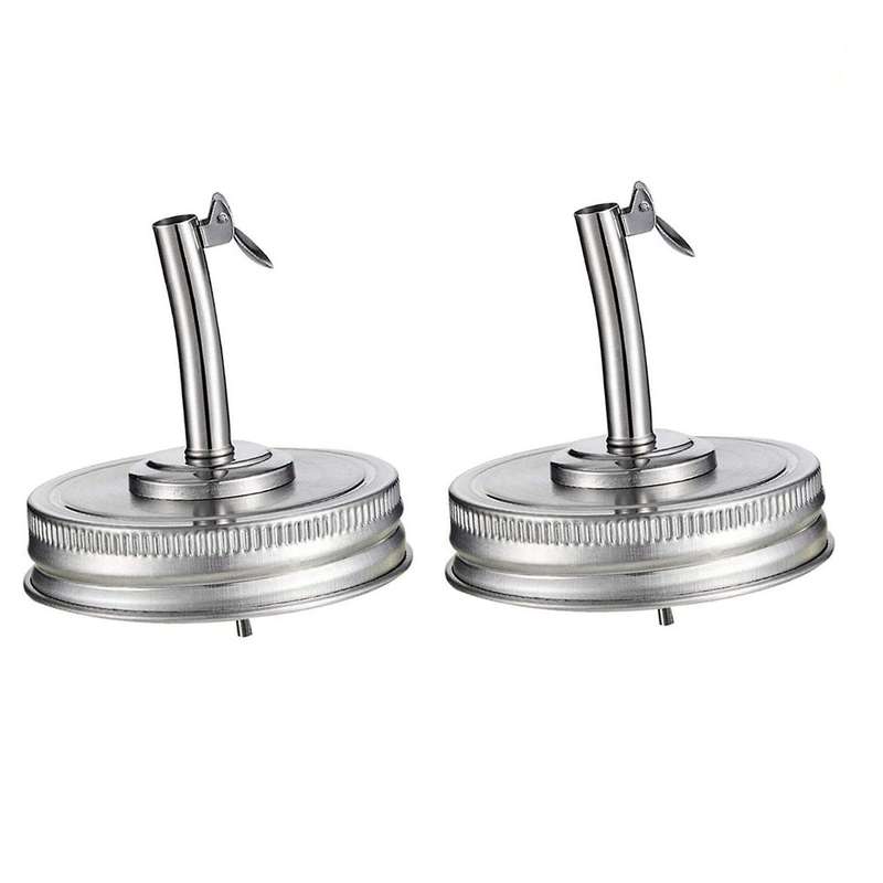 2 Pieces Jar Oil Spout Lid Dispenser Mouth with Caps for Mason Jar