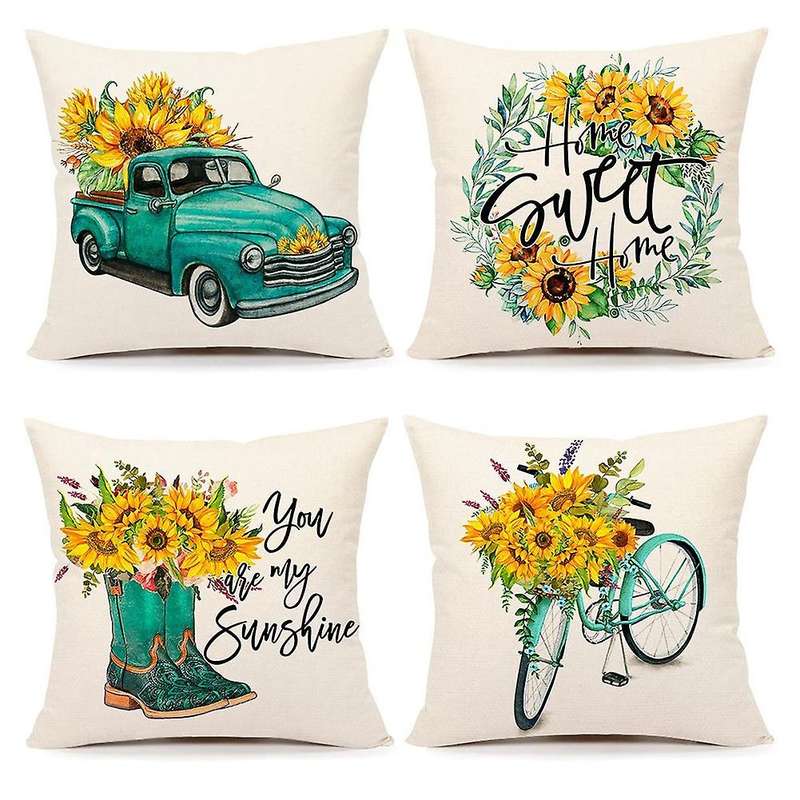 Summer Pillow Covers 18x18 Set Of 4 Farmhouse Throw Pillows Case