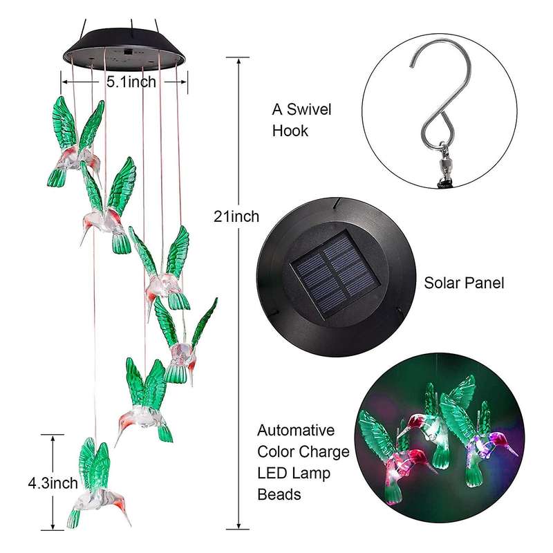 Led Solar Hummingbird Wind Chimes Mothers Day Birthday Women Grandma