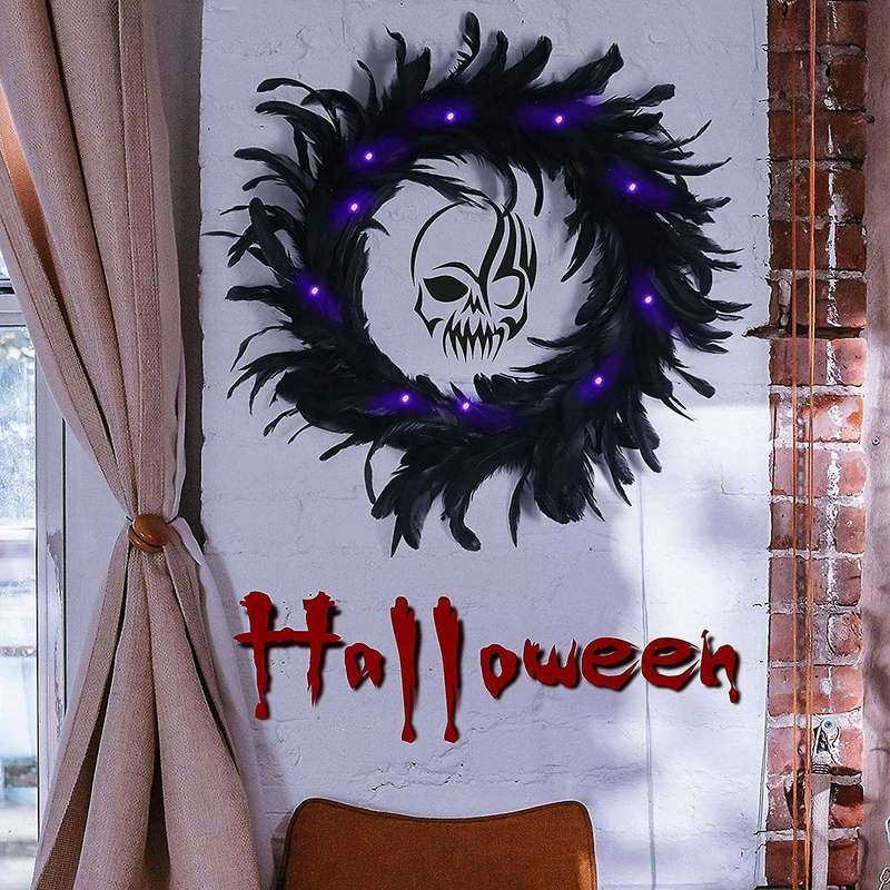 Feather Garland with Purple Lights for Halloween Party Decoration