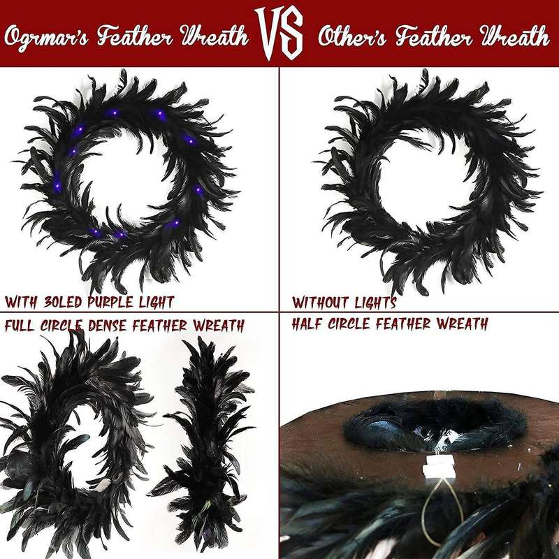 Feather Garland with Purple Lights for Halloween Party Decoration