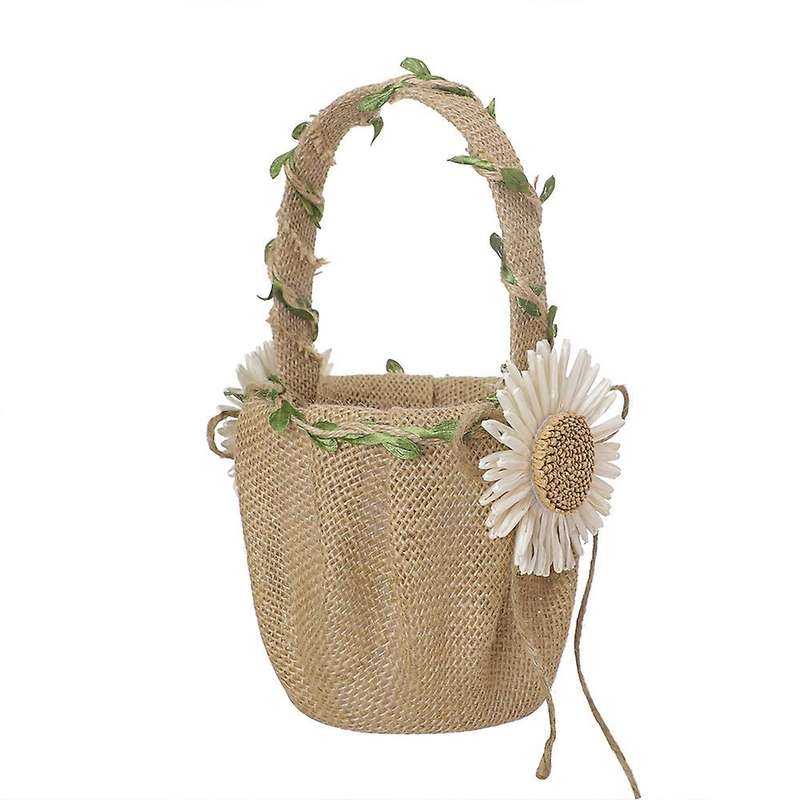 Wedding Flower Girl Basket with Sunflower,burlap Flower Basket Rustic