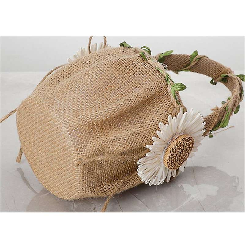 Wedding Flower Girl Basket with Sunflower,burlap Flower Basket Rustic