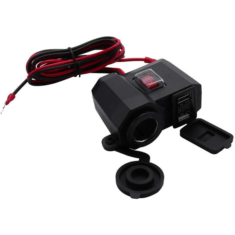 Dual Usb Motorcycle Cigarette Lighter Socket Atv Led Voltage Display