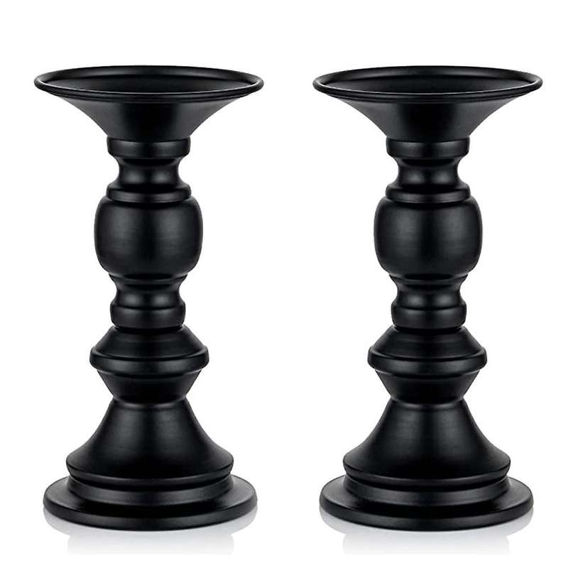 2pcs Candle Pillar Candle Holder, Christmas Halloween(black)