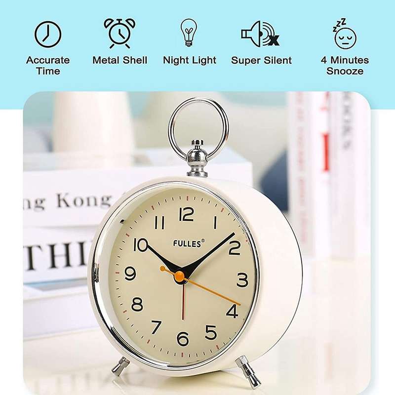 Analog Alarm Clock with Night Light Battery Operated for Bedroom B