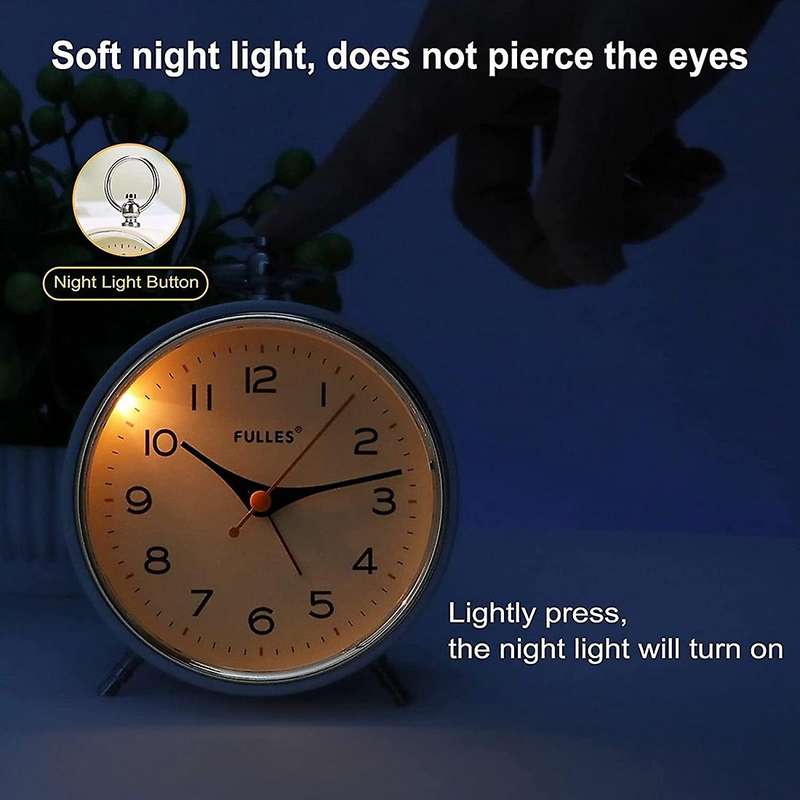 Analog Alarm Clock with Night Light Battery Operated for Bedroom B