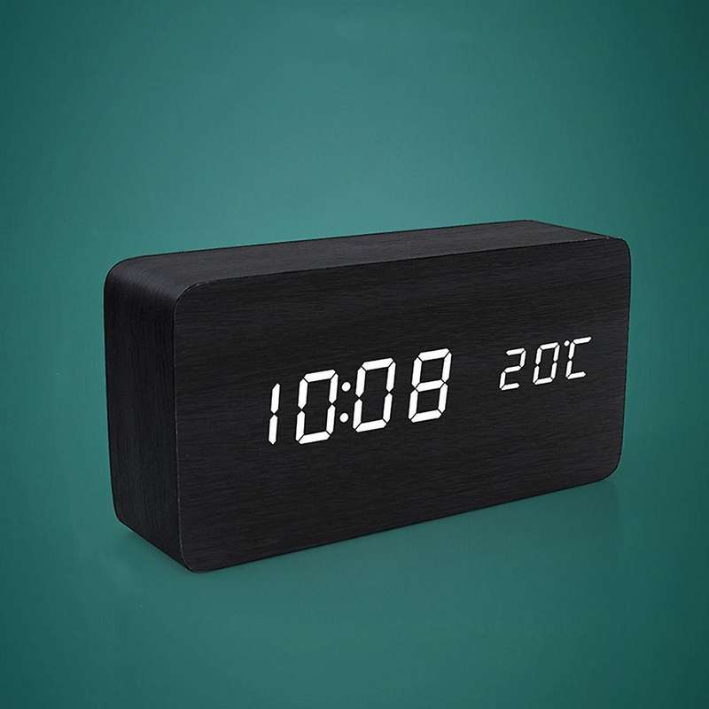 Wooden Led Alarm Clocks Digital Display Table Clock Black