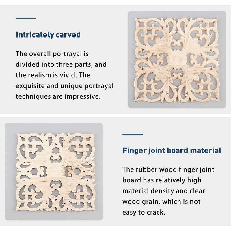 Wood Carved Applique Frame Onlay for Home Door Cabinet Decoration
