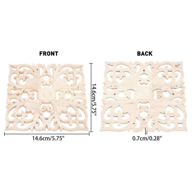 Wood Carved Applique Frame Onlay for Home Door Cabinet Decoration