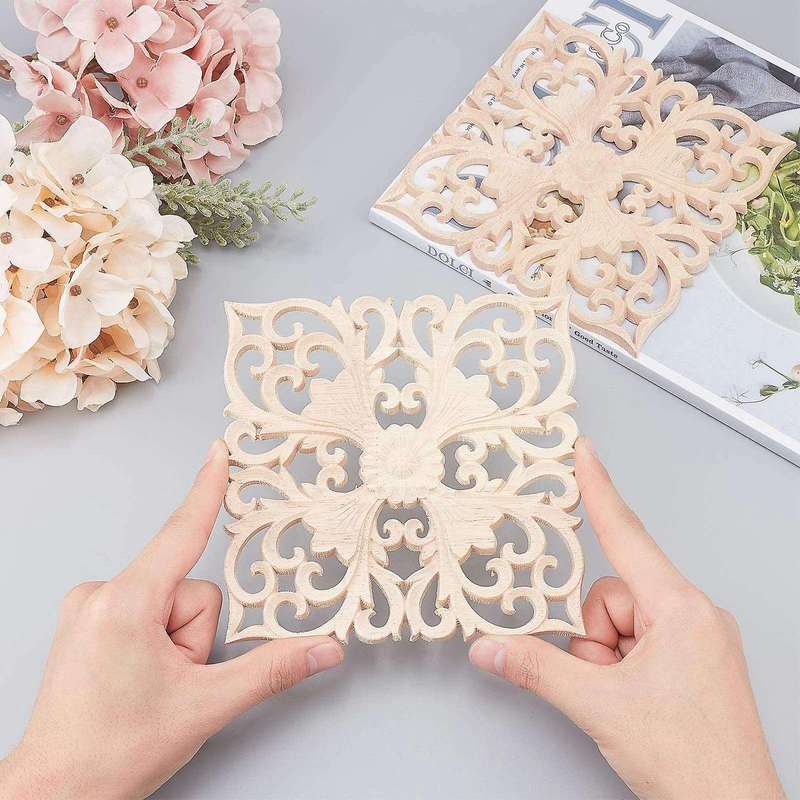 Wood Carved Applique Frame Onlay for Home Door Cabinet Decoration
