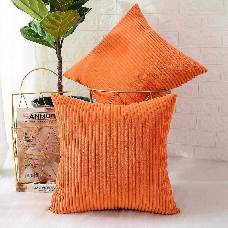 Pack Of 2 Corduroy Soft Velvet Striped Solid Throw Pillow Covers