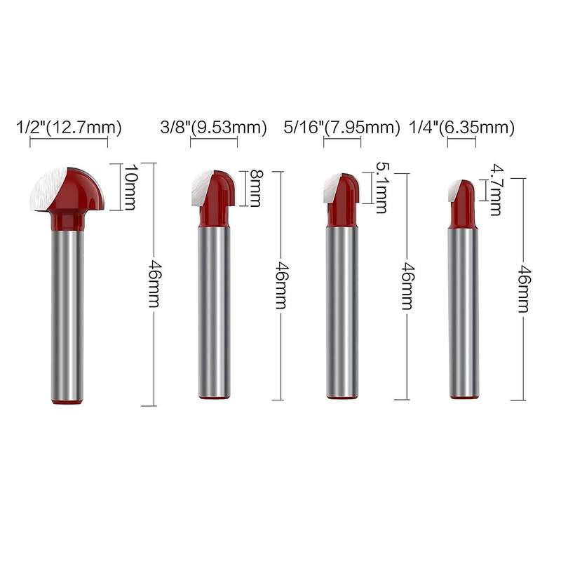 8pcs 1/4inch Router Carbide Double Flute Core Box Woodworking Tool