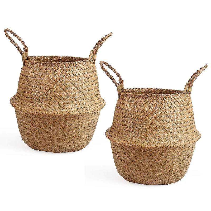 Woven Straw Belly Basket for Storage Plant Pot Basket and Laundry