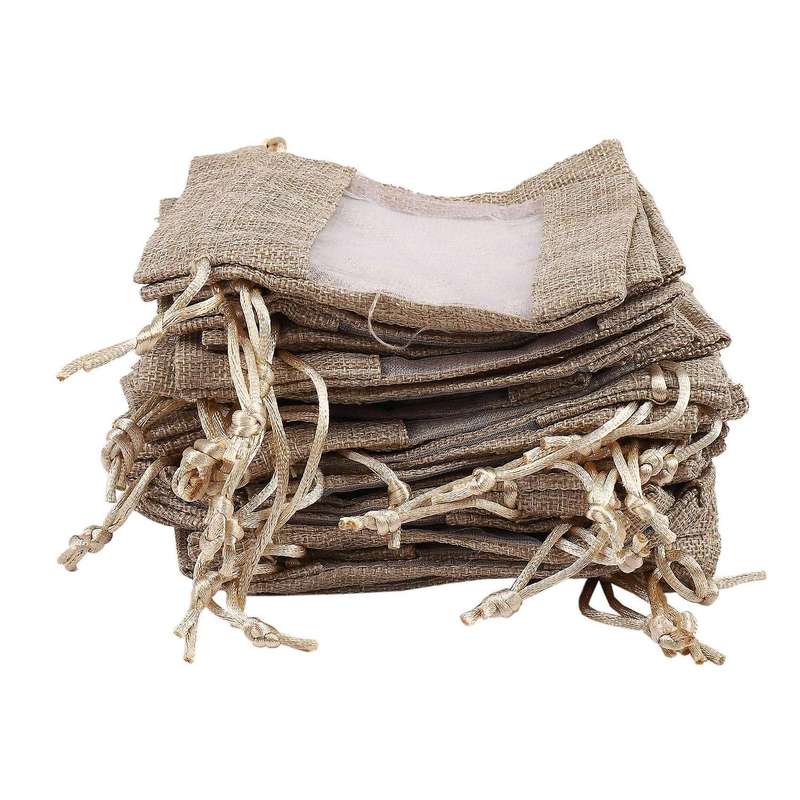 30pcs Flax Organza Bags Burlap Drawstring Pouch Wedding Bags 10x14cm