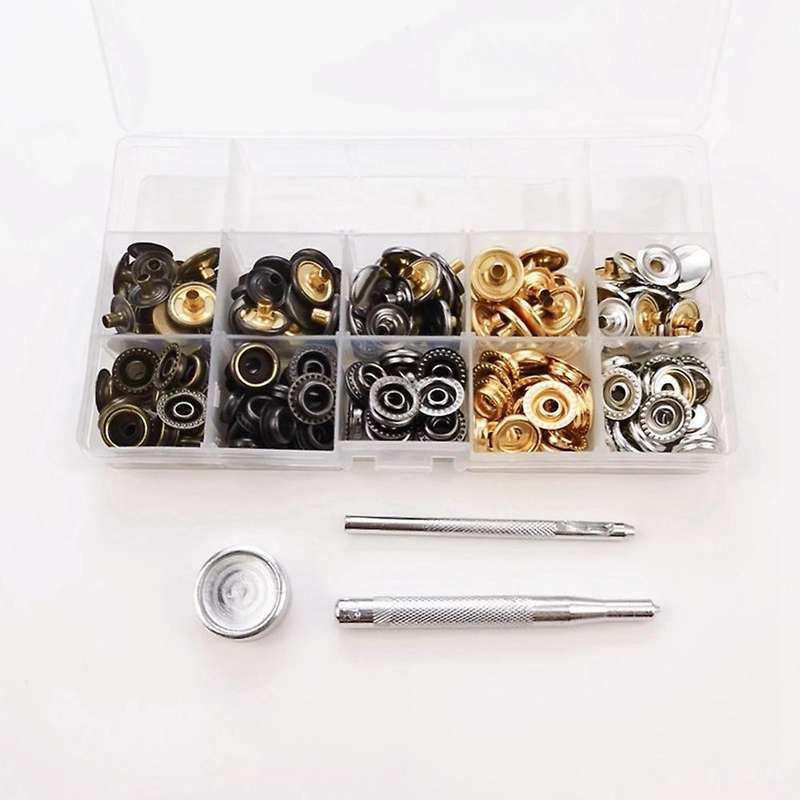 50 Sets 15mm Metal Snap Fastener Button Press Popper with Tool