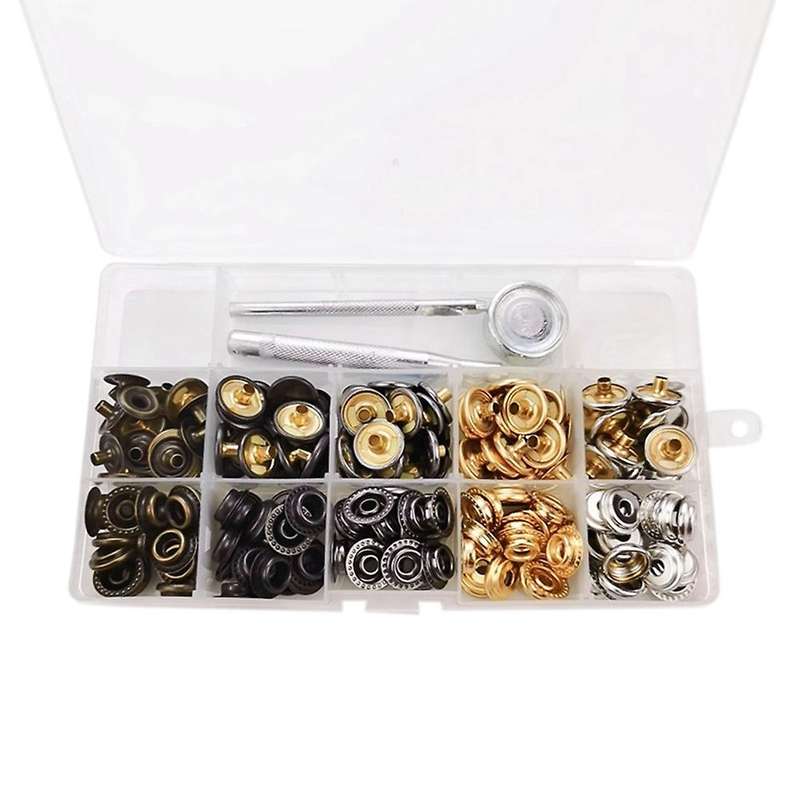 50 Sets 15mm Metal Snap Fastener Button Press Popper with Tool