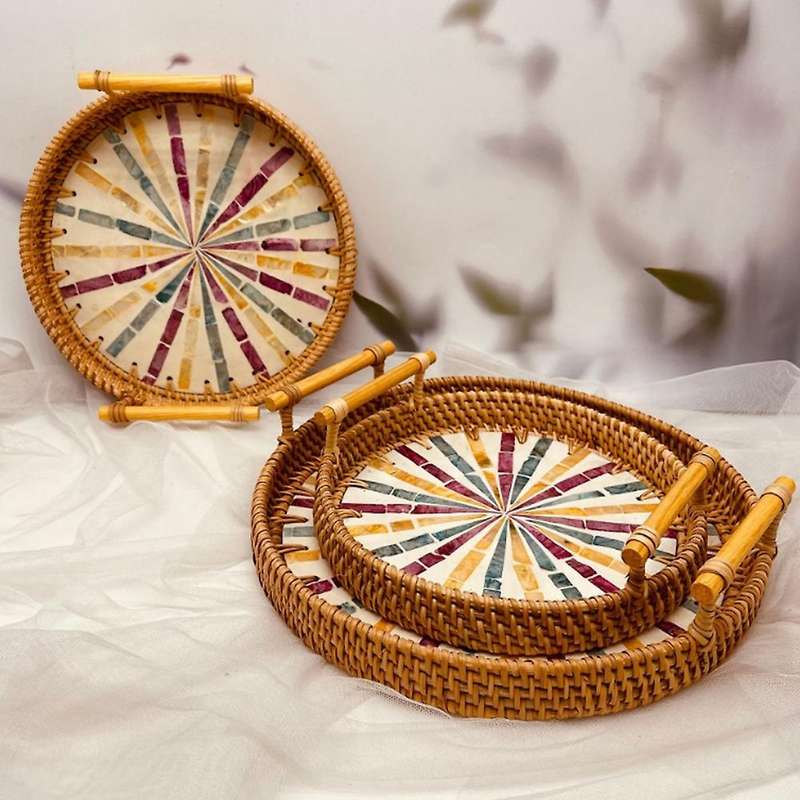 New Rattan Bread Basket Woven Snack Fruit Plate Rattan Tea Tray, S