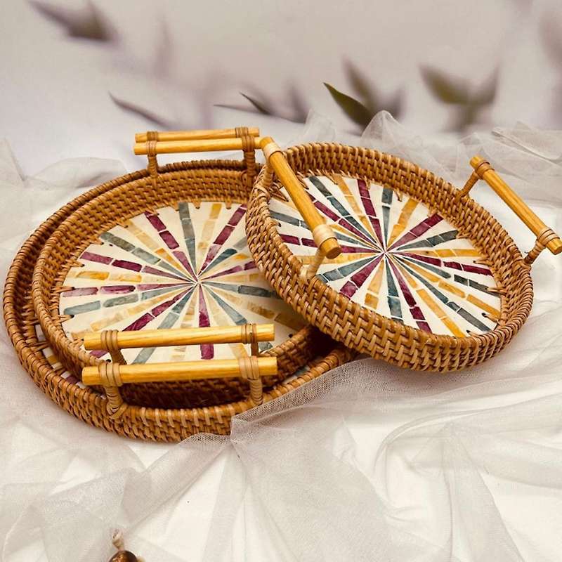 New Rattan Bread Basket Woven Snack Fruit Plate Rattan Tea Tray, S