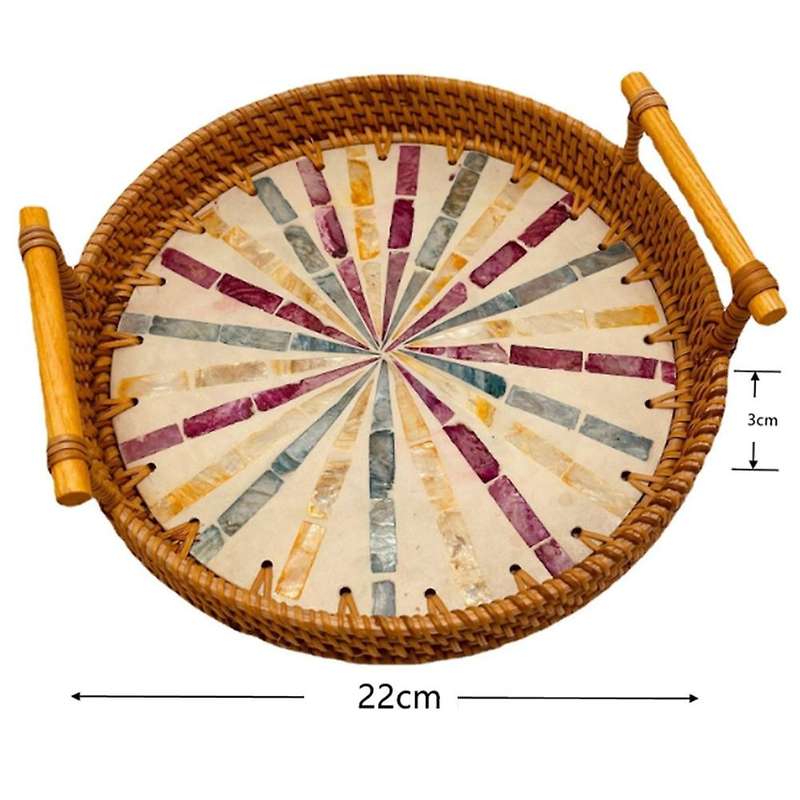 New Rattan Bread Basket Woven Snack Fruit Plate Rattan Tea Tray, S
