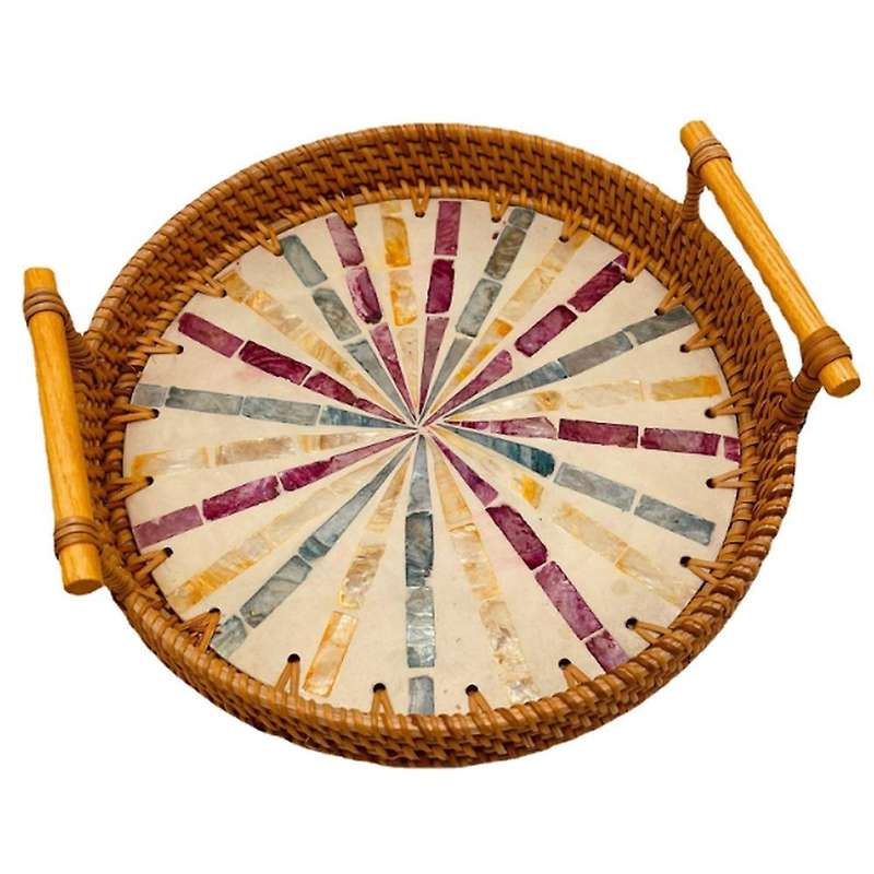 New Rattan Bread Basket Woven Snack Fruit Plate Rattan Tea Tray, S