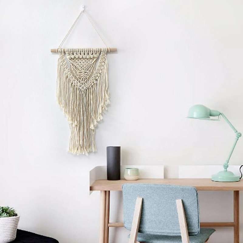 Macrame Boho Wall Hanging Decor, Geometric Tapestry with Long Tassel