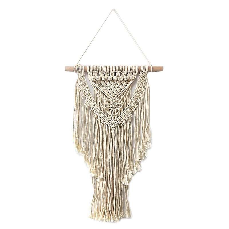 Macrame Boho Wall Hanging Decor, Geometric Tapestry with Long Tassel